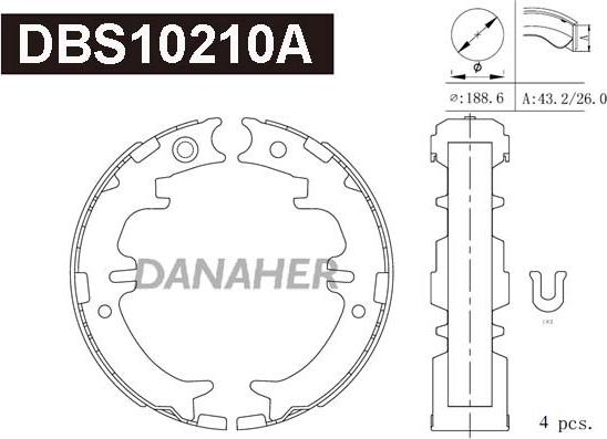 Danaher DBS10210A - Комплект тормозов, ручник, парковка www.autospares.lv