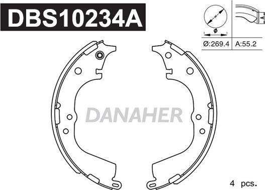 Danaher DBS10234A - Brake Shoe Set www.autospares.lv