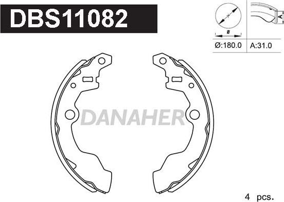 Danaher DBS11082 - Комплект тормозных колодок, барабанные www.autospares.lv