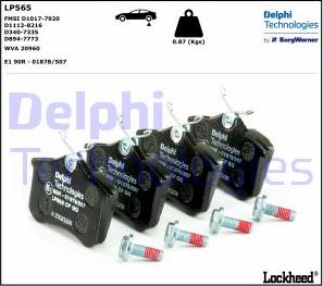 Delphi LP565 - Тормозные колодки, дисковые, комплект www.autospares.lv