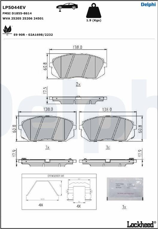 Delphi LP5044EV - Bremžu uzliku kompl., Disku bremzes www.autospares.lv