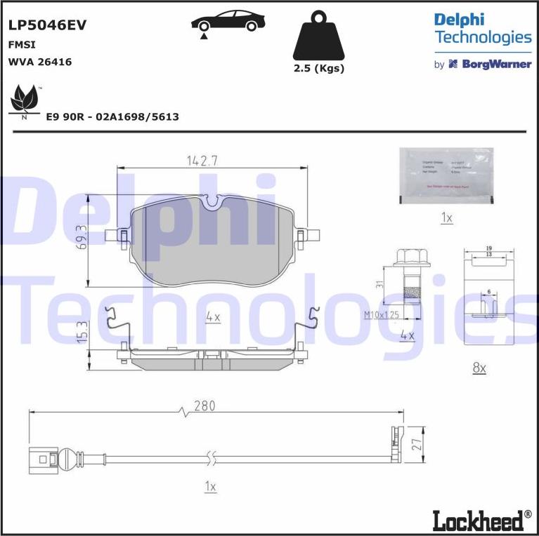 Delphi LP5046EV - Bremžu uzliku kompl., Disku bremzes www.autospares.lv