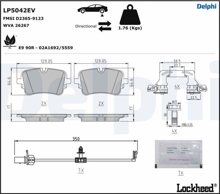 Delphi LP5042EV - Bremžu uzliku kompl., Disku bremzes www.autospares.lv