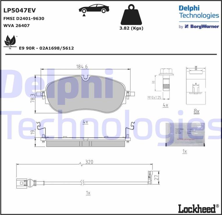 Delphi LP5047EV - Bremžu uzliku kompl., Disku bremzes www.autospares.lv