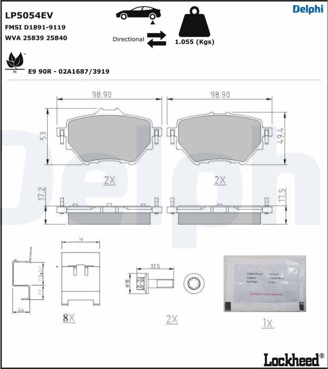 Delphi LP5054EV - Bremžu uzliku kompl., Disku bremzes www.autospares.lv