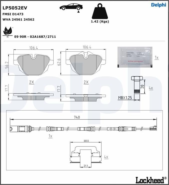 Delphi LP5052EV - Bremžu uzliku kompl., Disku bremzes www.autospares.lv