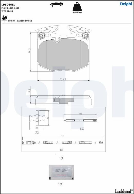 Delphi LP5066EV - Bremžu uzliku kompl., Disku bremzes www.autospares.lv