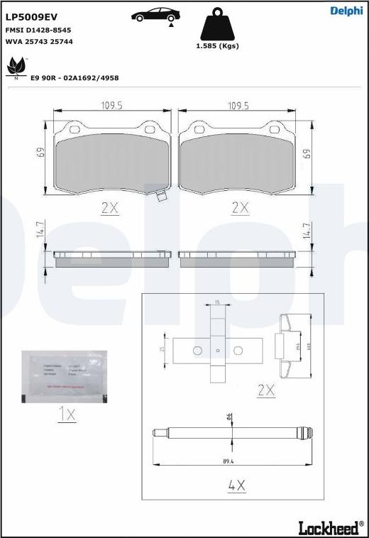 Delphi LP5009EV - Bremžu uzliku kompl., Disku bremzes www.autospares.lv