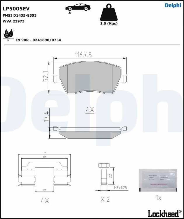 Delphi LP5005EV - Brake Pad Set, disc brake www.autospares.lv