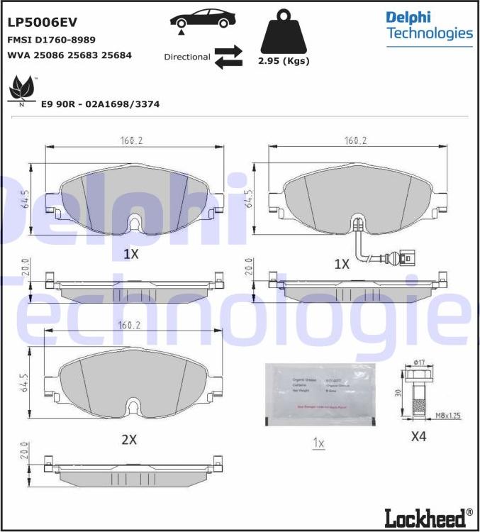 Delphi LP5006EV - Bremžu uzliku kompl., Disku bremzes www.autospares.lv