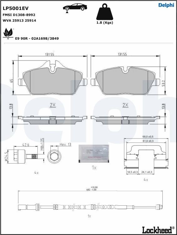 Delphi LP5001EV - Bremžu uzliku kompl., Disku bremzes www.autospares.lv