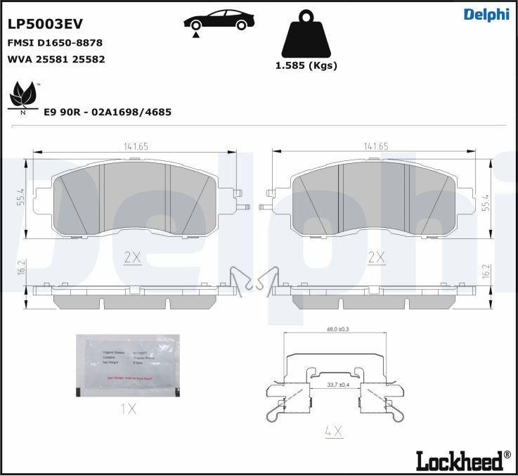 Delphi LP5003EV - Bremžu uzliku kompl., Disku bremzes www.autospares.lv