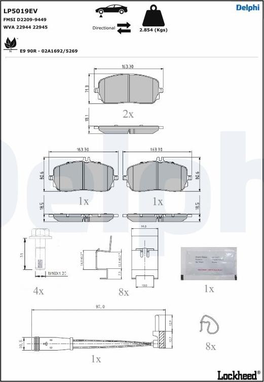 Delphi LP5019EV - Bremžu uzliku kompl., Disku bremzes www.autospares.lv