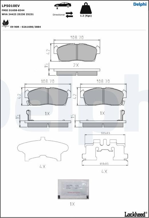 Delphi LP5010EV - Bremžu uzliku kompl., Disku bremzes www.autospares.lv