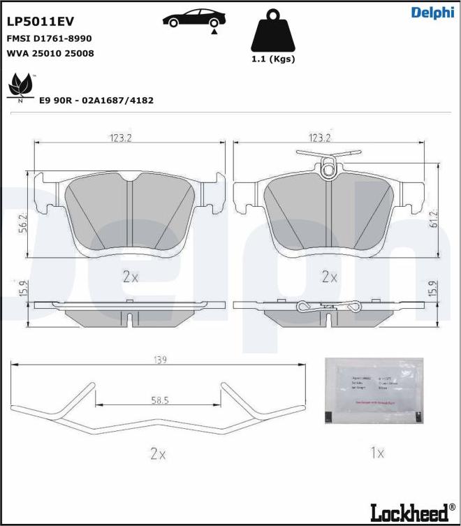 Delphi LP5011EV - Bremžu uzliku kompl., Disku bremzes www.autospares.lv