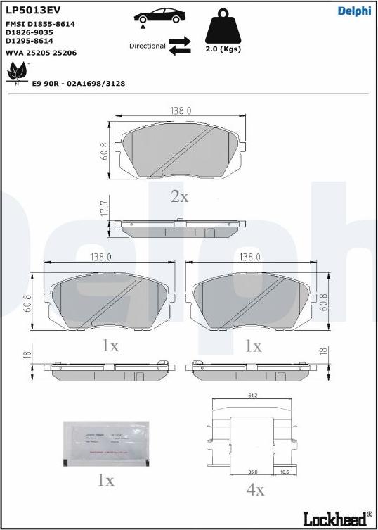 Delphi LP5013EV - Bremžu uzliku kompl., Disku bremzes www.autospares.lv