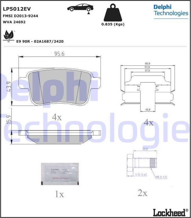 Delphi LP5012EV - Bremžu uzliku kompl., Disku bremzes www.autospares.lv