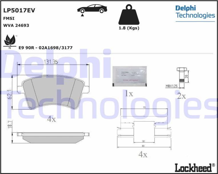 Delphi LP5017EV - Bremžu uzliku kompl., Disku bremzes www.autospares.lv