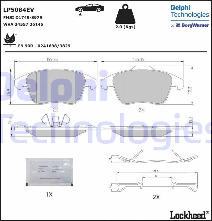 Delphi LP5084EV - Bremžu uzliku kompl., Disku bremzes www.autospares.lv