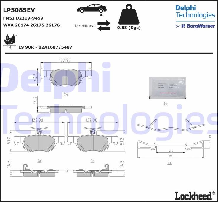 Delphi LP5085EV - Тормозные колодки, дисковые, комплект www.autospares.lv