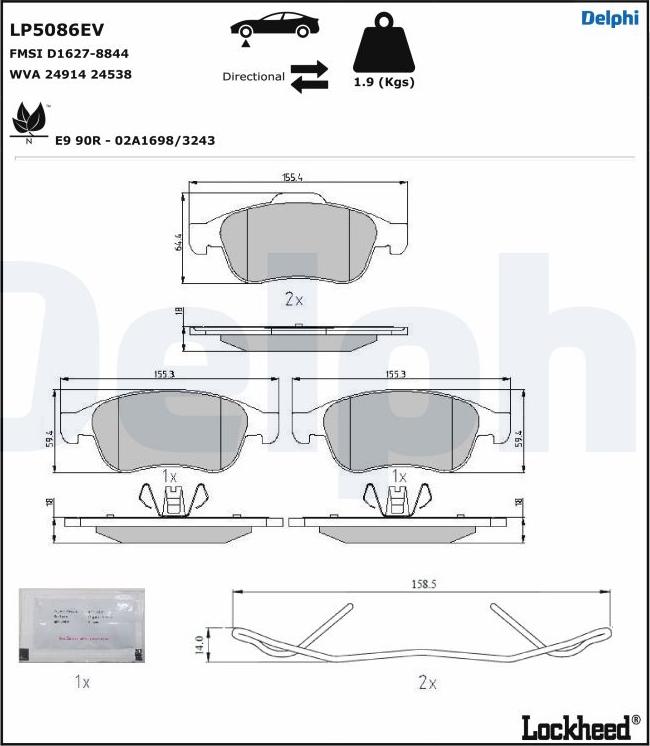 Delphi LP5086EV - Bremžu uzliku kompl., Disku bremzes www.autospares.lv