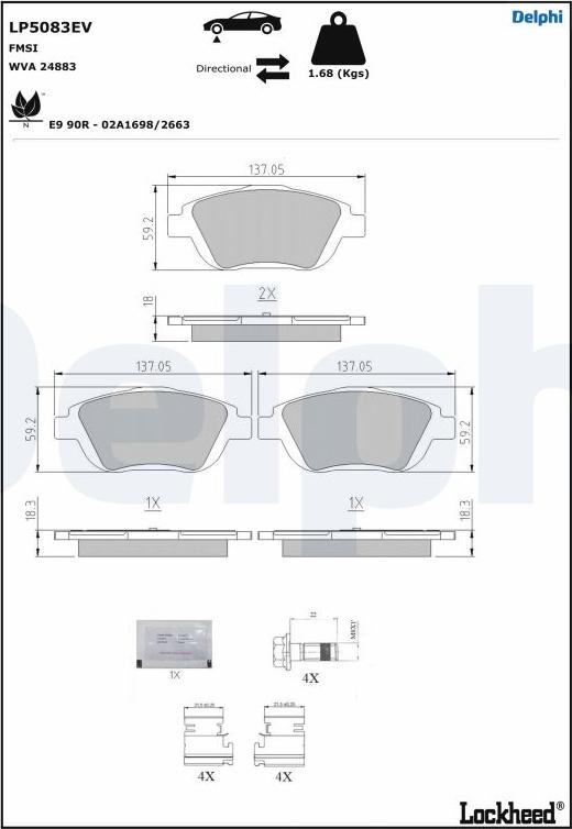 Delphi LP5083EV - Bremžu uzliku kompl., Disku bremzes www.autospares.lv