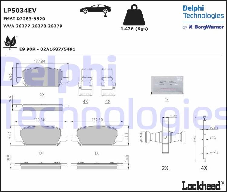 Delphi LP5034EV - Bremžu uzliku kompl., Disku bremzes www.autospares.lv