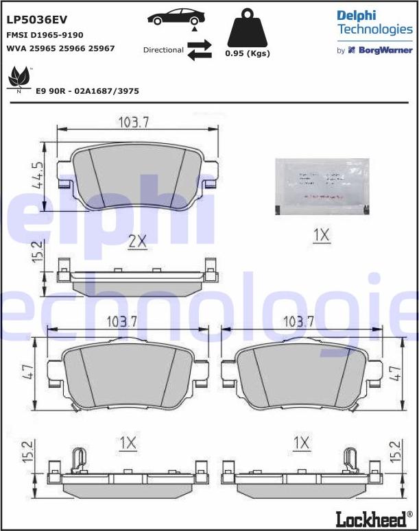 Delphi LP5036EV - Bremžu uzliku kompl., Disku bremzes www.autospares.lv