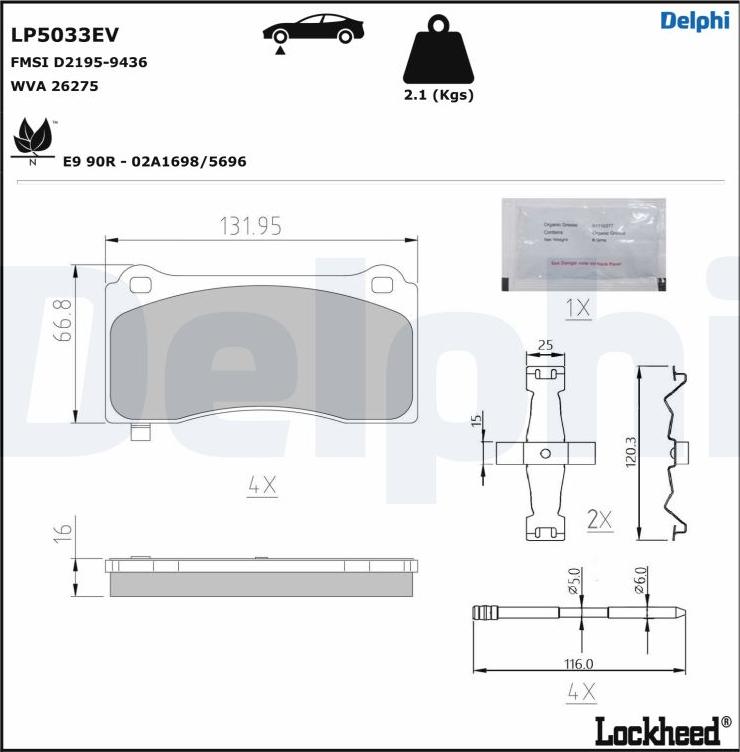 Delphi LP5033EV - Bremžu uzliku kompl., Disku bremzes www.autospares.lv