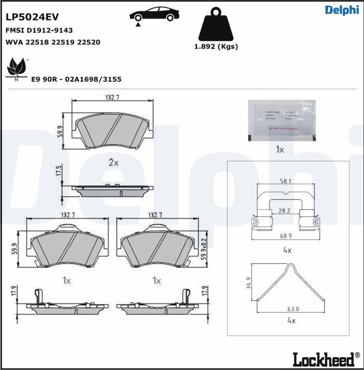 Delphi LP5024EV - Bremžu uzliku kompl., Disku bremzes autospares.lv