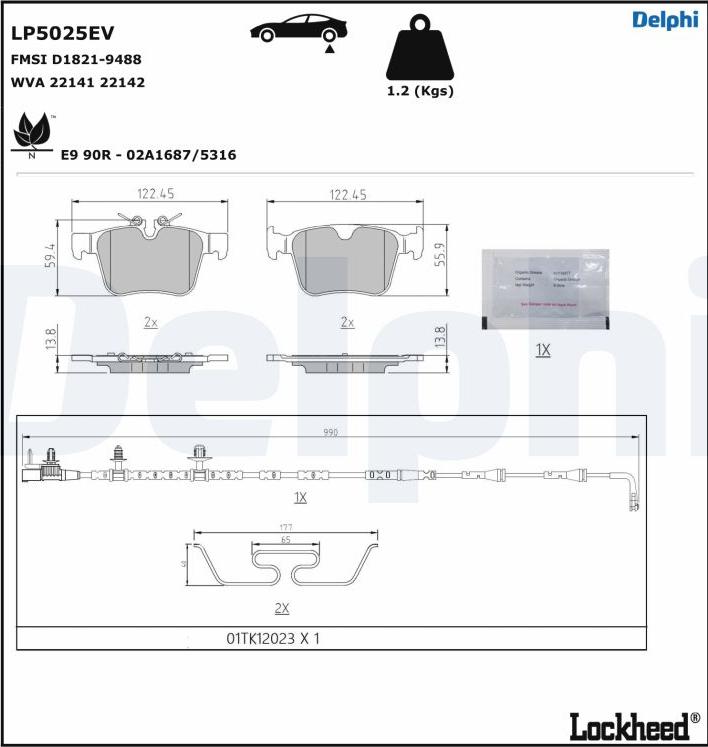 Delphi LP5025EV - Bremžu uzliku kompl., Disku bremzes www.autospares.lv