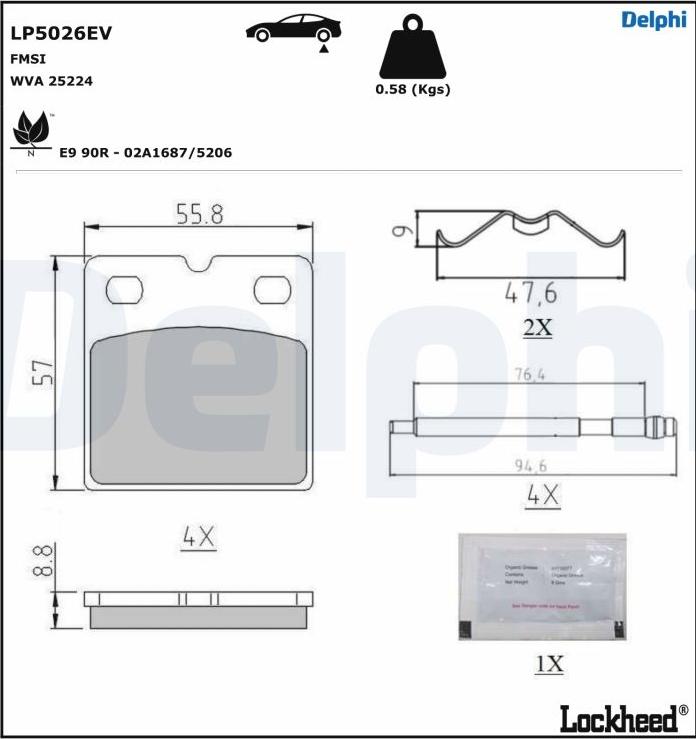 Delphi LP5026EV - Bremžu uzliku kompl., Disku stāvbremze www.autospares.lv