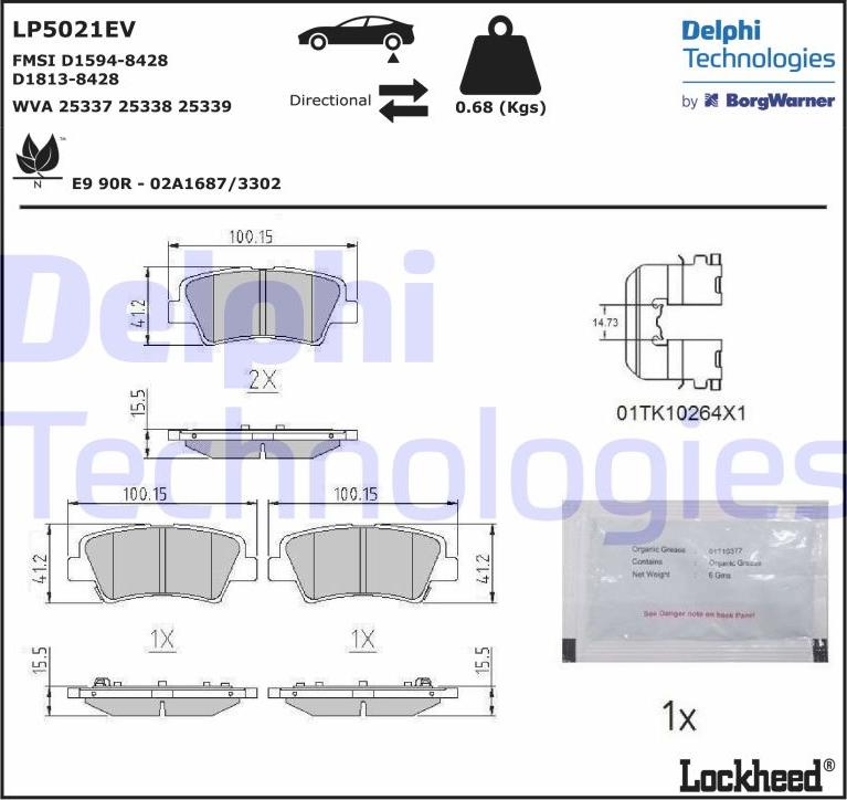 Delphi LP5021EV - Brake Pad Set, disc brake www.autospares.lv