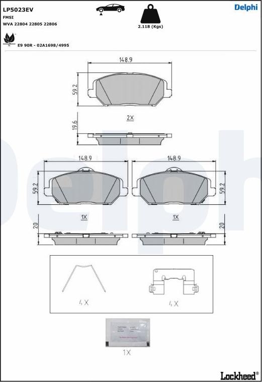 Delphi LP5023EV - Тормозные колодки, дисковые, комплект www.autospares.lv