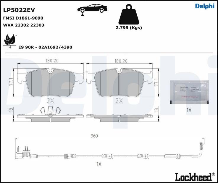 Delphi LP5022EV - Bremžu uzliku kompl., Disku bremzes www.autospares.lv