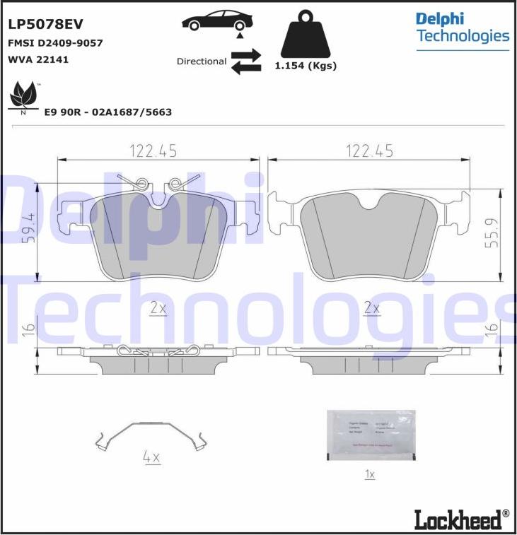 Delphi LP5078EV - Bremžu uzliku kompl., Disku bremzes www.autospares.lv