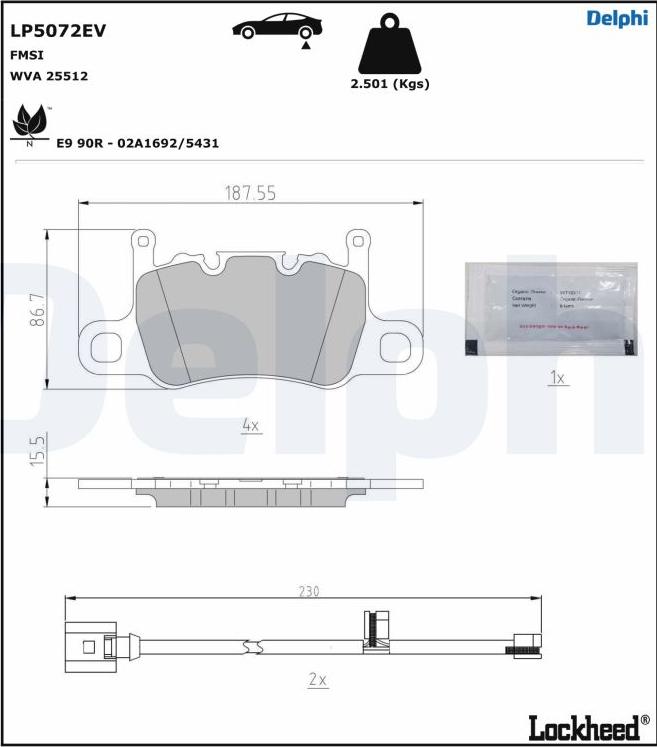 Delphi LP5072EV - Bremžu uzliku kompl., Disku bremzes www.autospares.lv