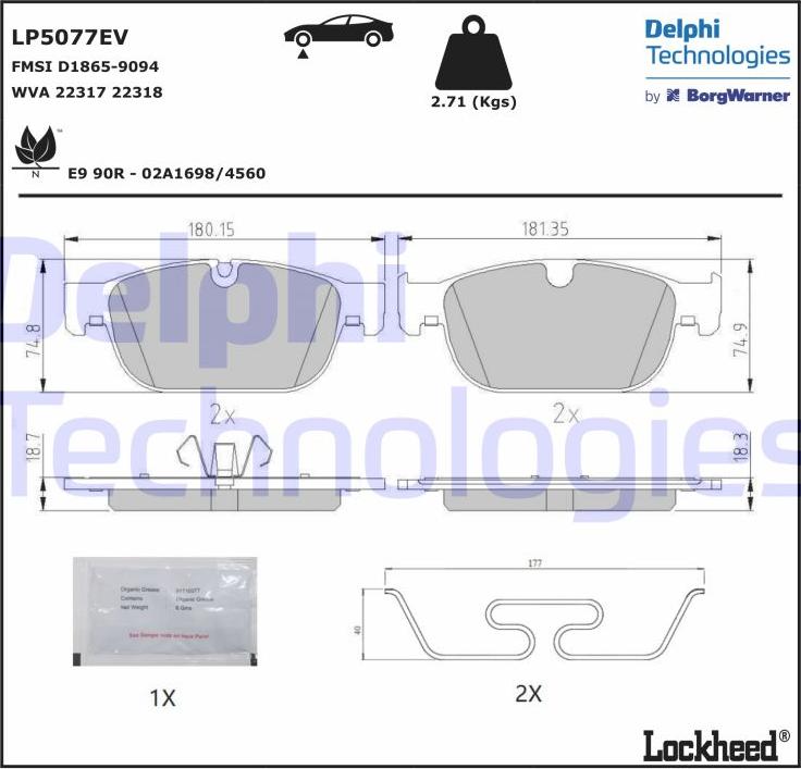 Delphi LP5077EV - Brake Pad Set, disc brake www.autospares.lv