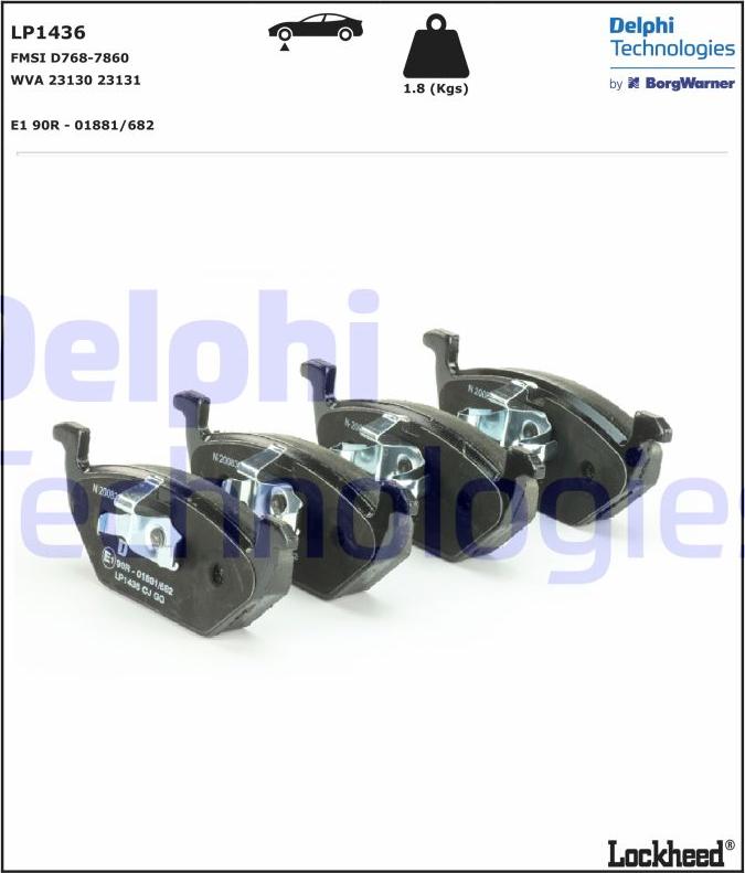 Delphi LP1436 - Тормозные колодки, дисковые, комплект www.autospares.lv