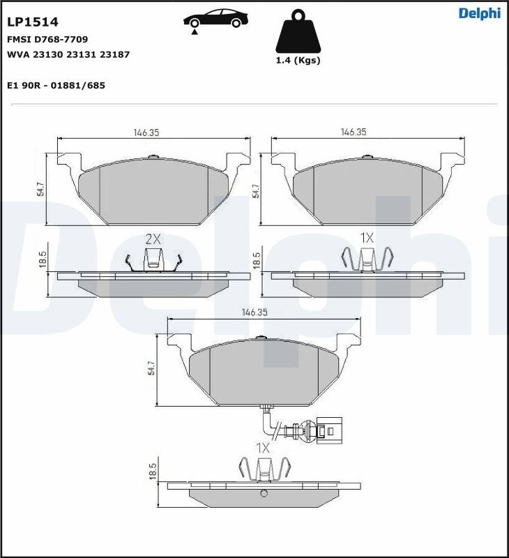 Delphi LP1514-17B1 - Bremžu uzliku kompl., Disku bremzes www.autospares.lv