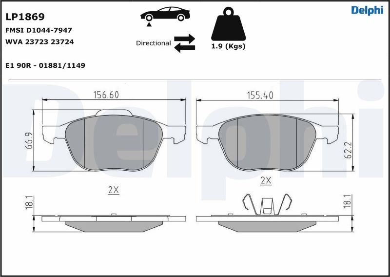 Delphi LP1869-17B1 - Bremžu uzliku kompl., Disku bremzes www.autospares.lv