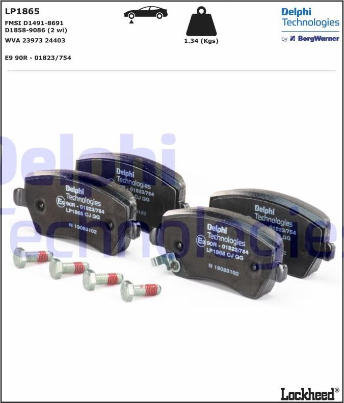 Delphi LP1865 - Brake Pad Set, disc brake www.autospares.lv