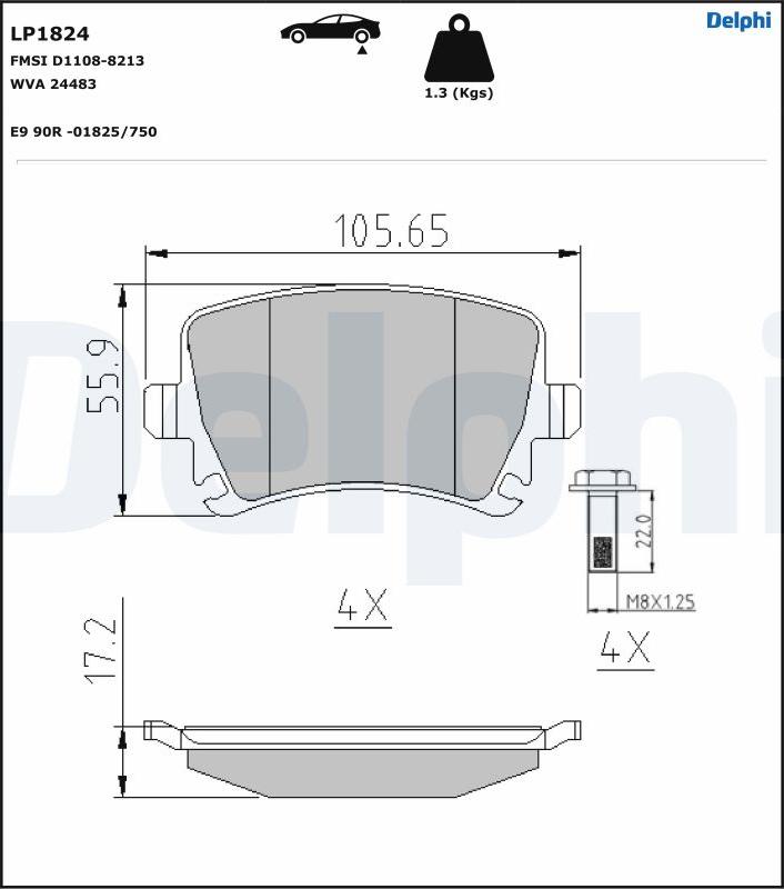 Delphi LP1824-17B1 - Bremžu uzliku kompl., Disku bremzes www.autospares.lv