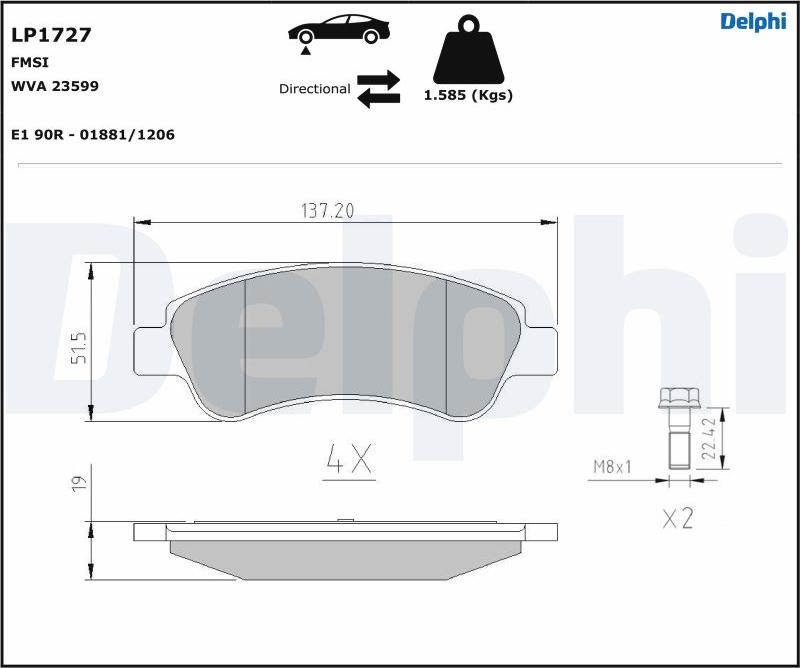 Delphi LP1727.D - Bremžu uzliku kompl., Disku bremzes www.autospares.lv