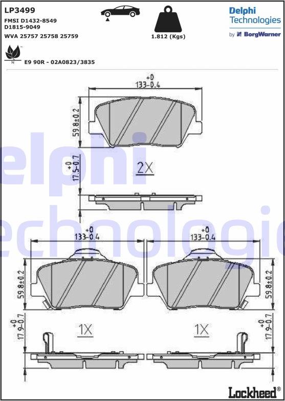 Delphi LP3499 - Bremžu uzliku kompl., Disku bremzes autospares.lv