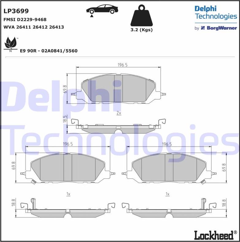 Delphi LP3699 - Bremžu uzliku kompl., Disku bremzes www.autospares.lv