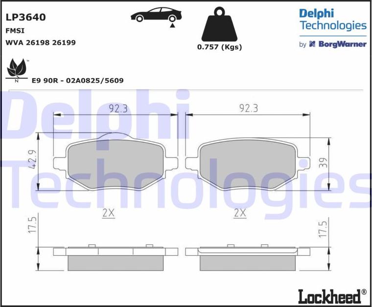 Delphi LP3640 - Brake Pad Set, disc brake www.autospares.lv