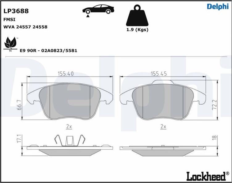 Delphi LP3688 - Тормозные колодки, дисковые, комплект www.autospares.lv