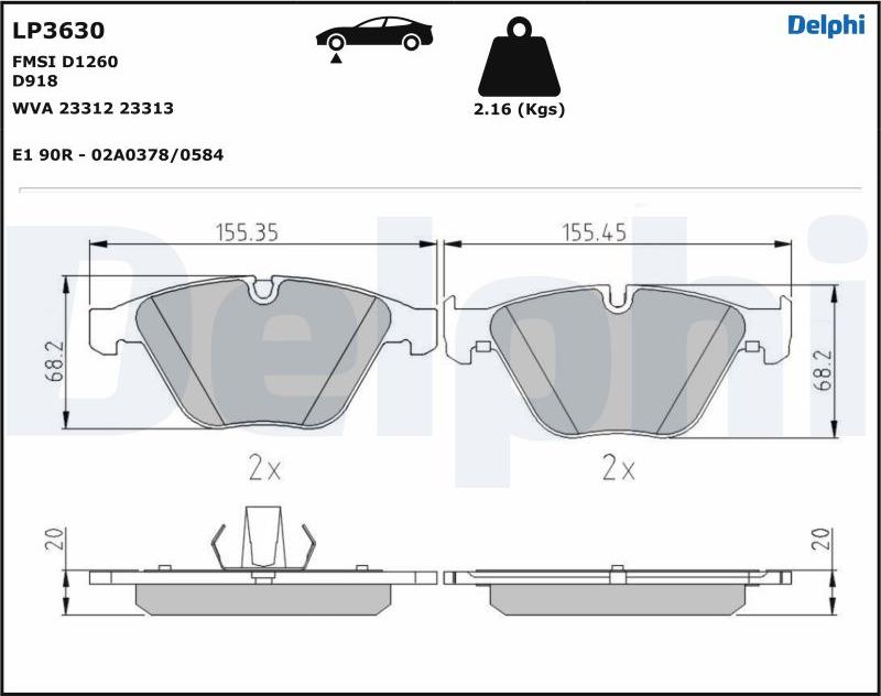 Delphi LP3630-17B1 - Bremžu uzliku kompl., Disku bremzes www.autospares.lv