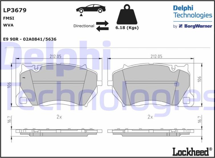 Delphi LP3679 - Bremžu uzliku kompl., Disku bremzes www.autospares.lv